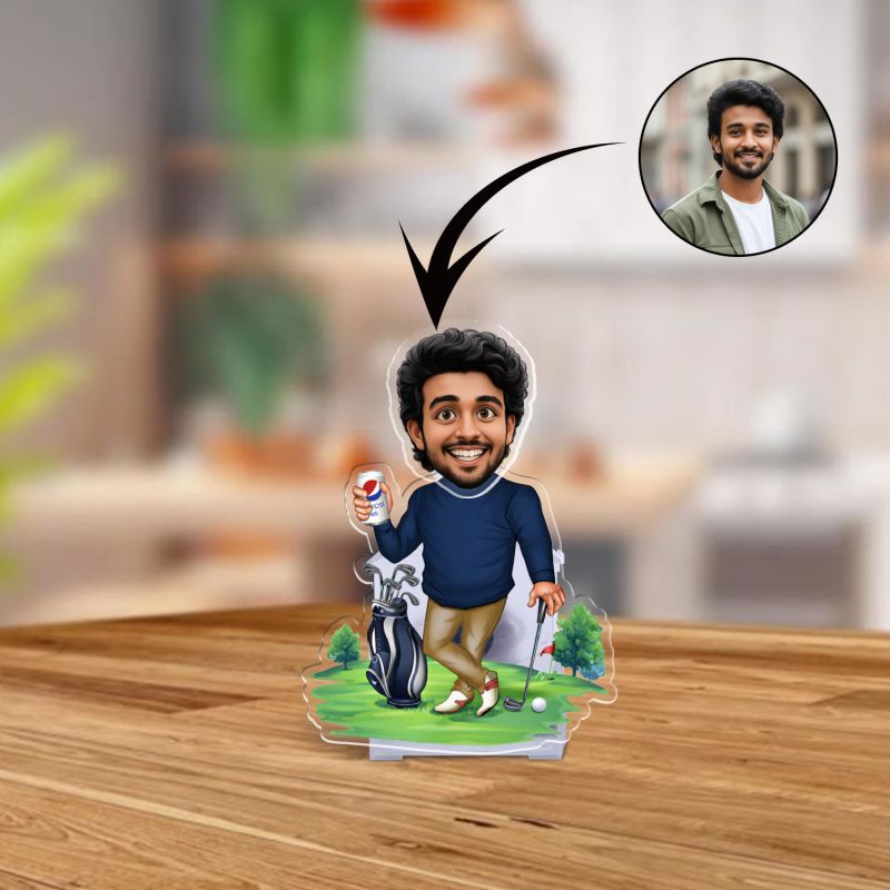 Personalized Golf Player Bobblehead Caricature Custom with Face Cutout Solar Powered Moving Head for Car Dashboard, Home & Office Desktop Gift for Golf Player & Fans